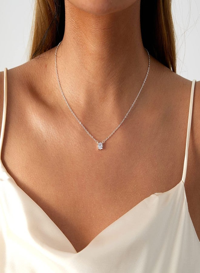 Tasiso Silver Necklaces for Women, Dainty Diamond Necklace 14k Silver Plated Prom Necklace Simple CZ Choker Necklaces for Women Trendy Everyday Jewelry Gifts - Image 2